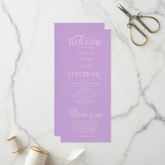 Modern Typography Wisteria Wedding Program Programme (Front/Back In Situ)