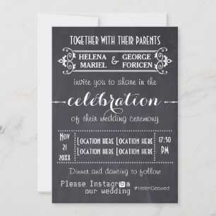 Modern typography with Instagram hashtag wedding Invitation