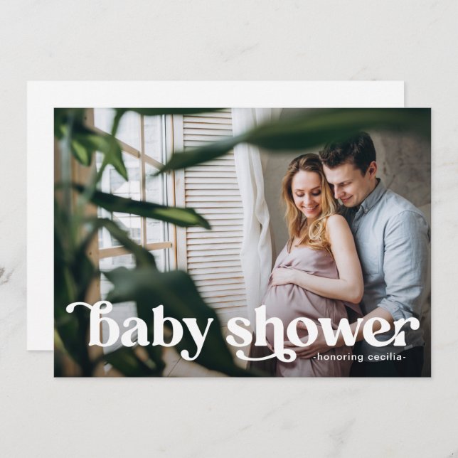 Modern Typography with Photo Baby Shower Invitation (Front/Back)