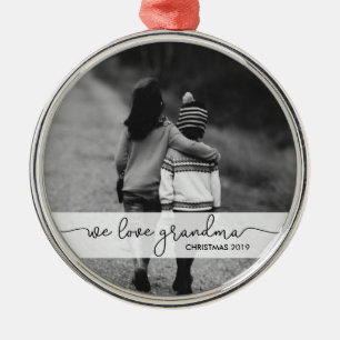 Modern Typography with Photo We Love Grandma Metal Tree Decoration