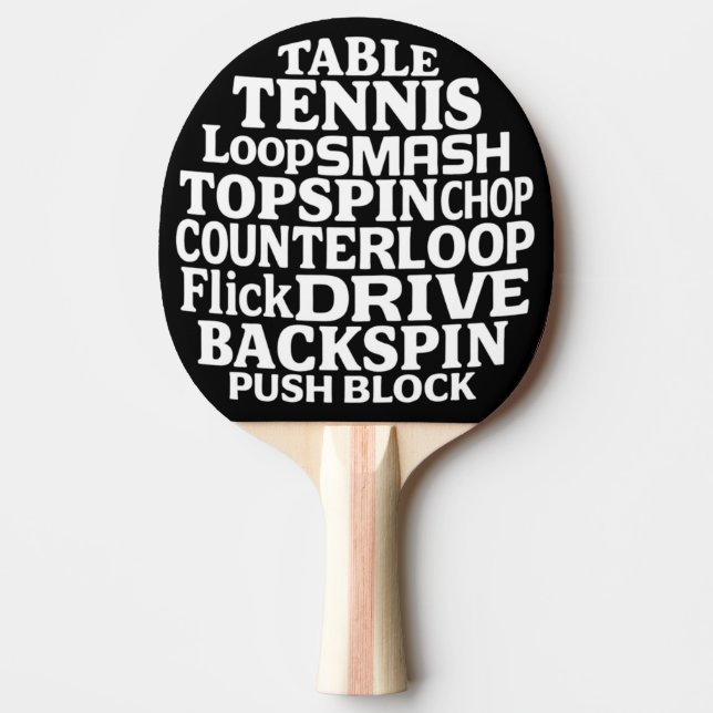 Modern Typography Word Art | White Text Ping Pong Paddle (Front)