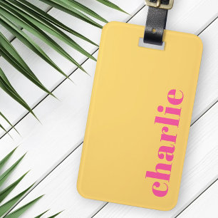 Modern typography yellow and hot pink luggage tag