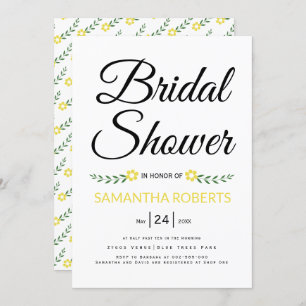 Modern typography yellow bridal shower wedding invitation