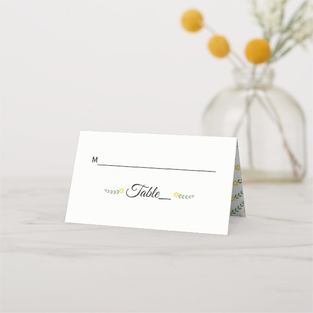 Modern typography yellow wedding folded escort place card (Front)