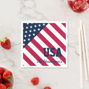 Modern U.S.A. Flag Family Name Napkin