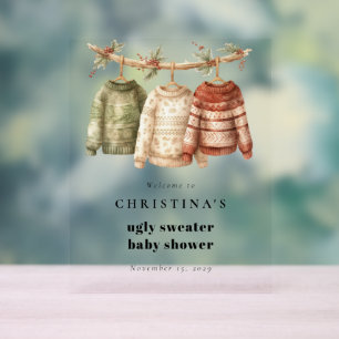 Modern Ugly Sweater Baby Shower Welcome  Acrylic Sign