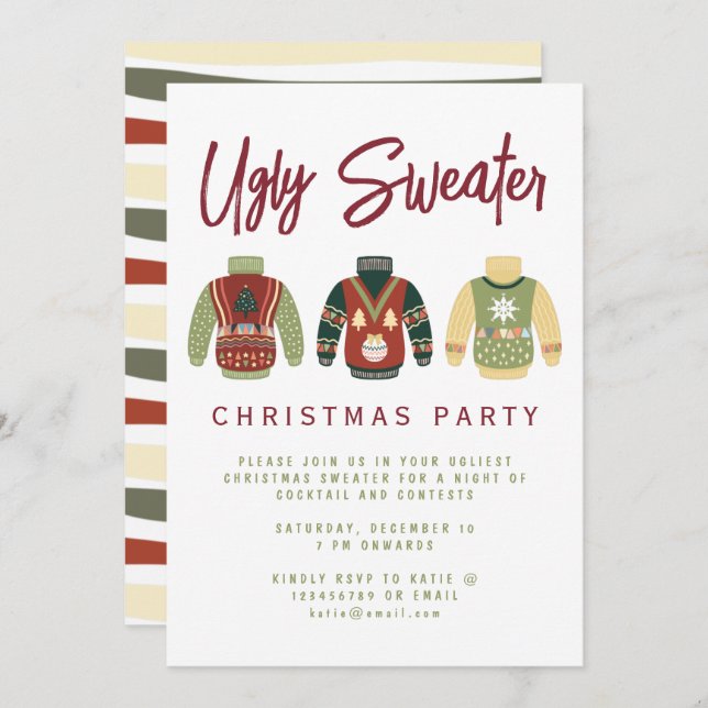 Modern Ugly Sweater Christmas Party Invitation (Front/Back)