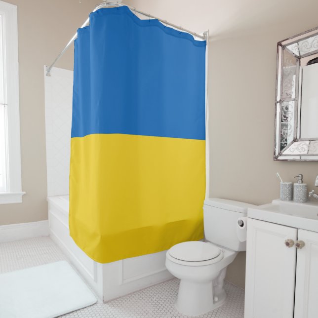 Modern Ukraine Flag Blue Yellow Shower Curtain (In Situ)