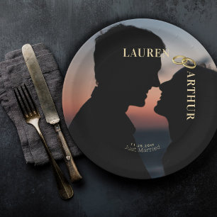 Modern Ultra Chic Minimal Photo Wedding Paper Plate