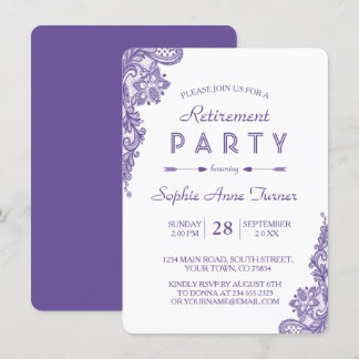 Modern Ultra Violet Lace Retirement Party Invite