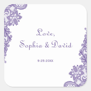 Modern Ultra Violet Lace Wedding Square Sticker
