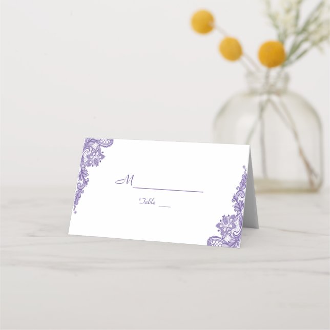 Modern Ultra Violet Lace Wedding Table Number Place Card (Front)