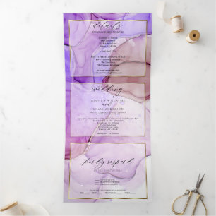 Modern Ultraviolet Purple Mauve Fluid Ink Tri-Fold Invitation