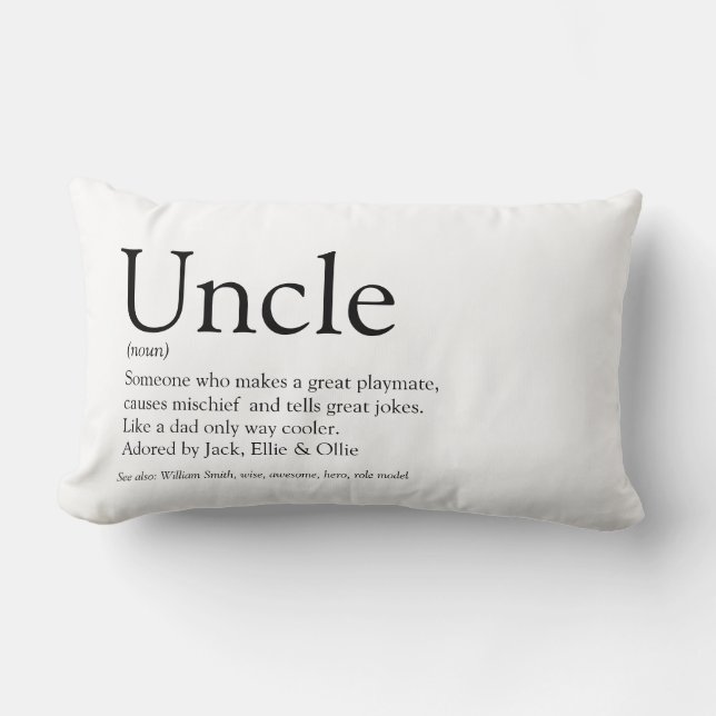 Modern Uncle Funcle Definition Black and White Fun Lumbar Cushion (Front)