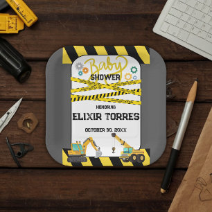 Modern Under Construction Baby Shower Paper Plate