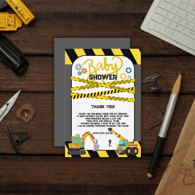 Modern Under Construction Baby Shower Thank You Card (Creator Uploaded)