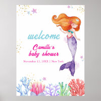 Modern Under Sea Mermaid Coral Baby Shower Welcome