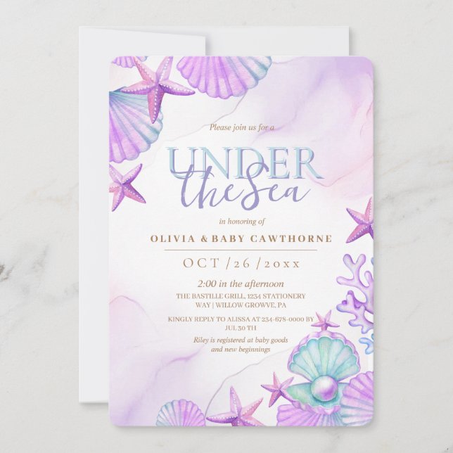 Modern Under the Sea Baby Shower Ocean Watercolor  Invitation (Front)