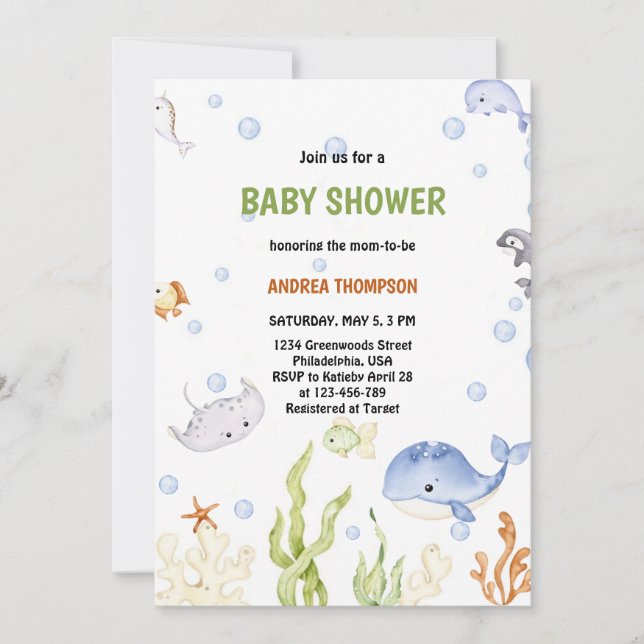 Modern Under the Sea Gender Neutral baby shower  Invitation (Front)
