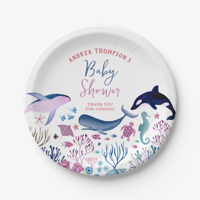 Modern Under the Sea Gender Neutral Baby Shower Paper Plate (Front)