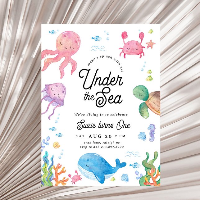 Modern Under the Sea Kids 1st Birthday Party Invit Invitation (Creator Uploaded)