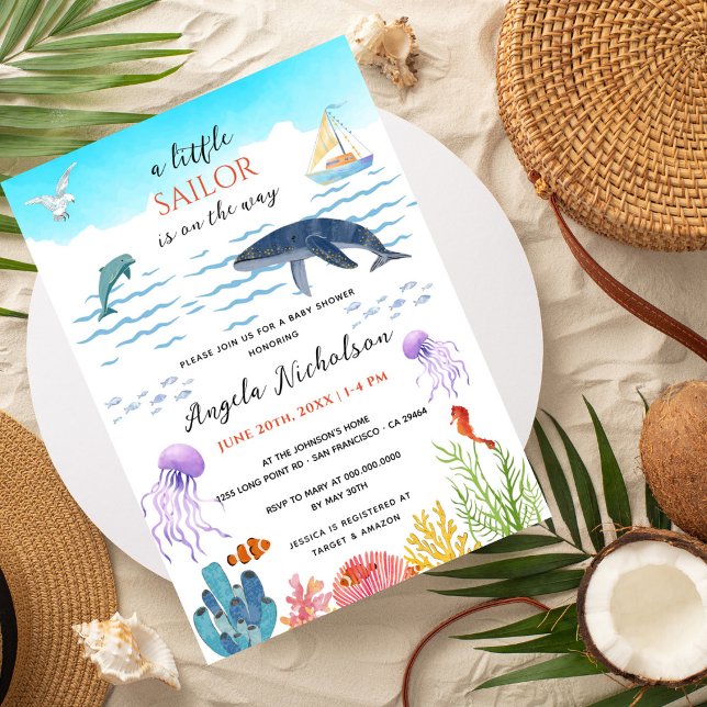 Modern Under the Sea Little Sailor Baby Shower Invitation (Creator Uploaded)