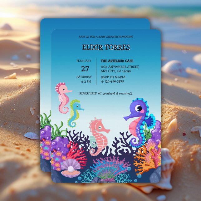 Modern Under the Sea Seahorse Baby Shower Invitation (Creator Uploaded)