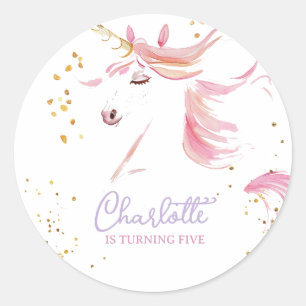 Modern Unicorn and Rainbow Pastel Birthday Classic Round Sticker