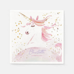 Modern Unicorn and Rainbow Pastel Birthday Napkin
