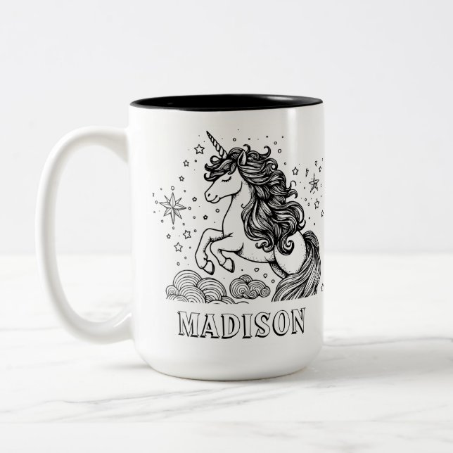 Modern Unicorn Kids Personalised Colouring Two-Tone Coffee Mug (Left)