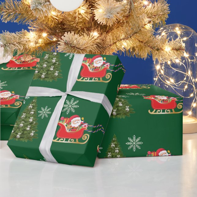 Modern Unicorn Santa Snowflakes Christmas Tree Wrapping Paper (Holidays)