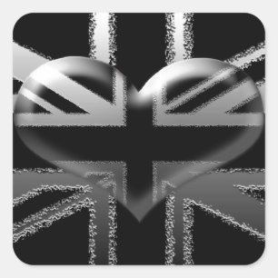 Modern Union Jack Flag and Heart Square Sticker