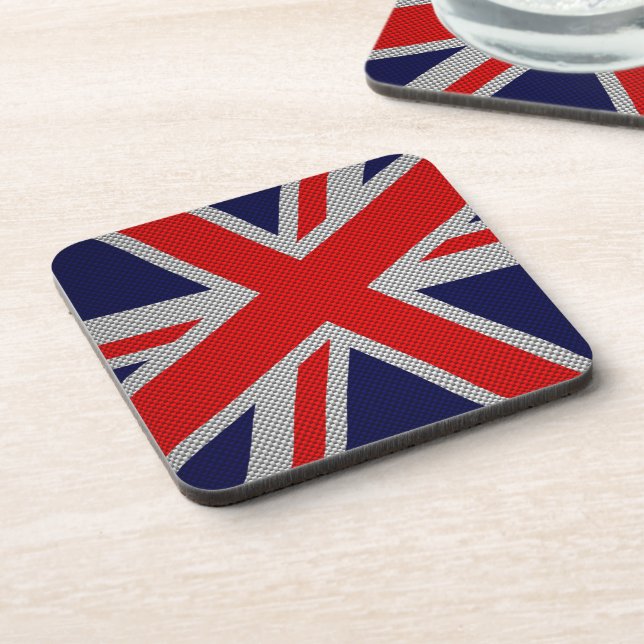 Modern Union Jack on Carbon Fiber Style Print Coaster (Left Side)