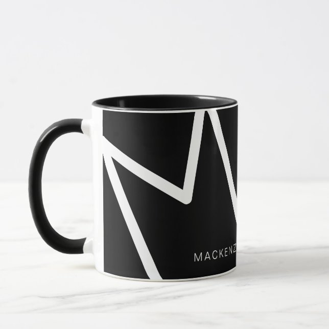Modern Unique Abstract Black White Monogram Custom Mug (Left)