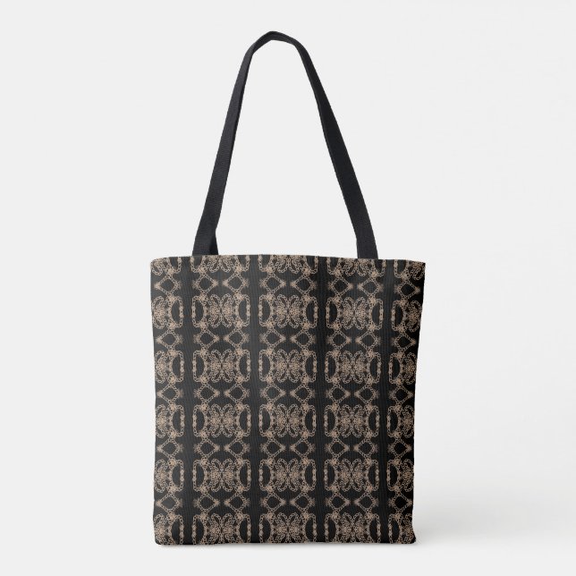 Modern Unique Black & Beige Shape Pattern Tote Bag (Back)