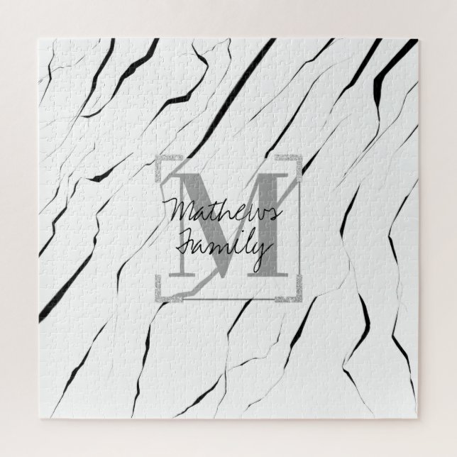 Modern Unique Black White Marble Family Jigsaw Puzzle (Vertical)
