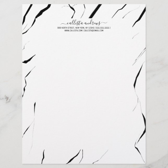 Modern Unique Black White Marble Pattern Custom Letterhead (Front)