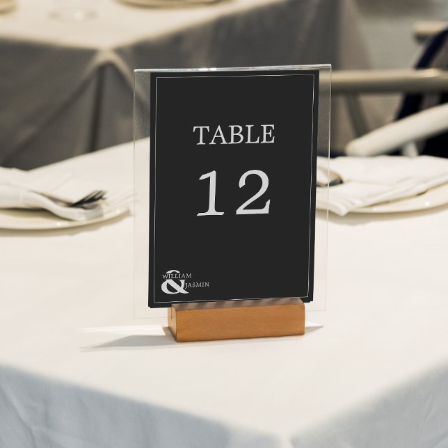Modern Unique Black White With Names Wedding Table Number (Creator Uploaded)