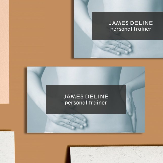 Modern Unique Blue Grey Personal Trainer Business Card (Creator Uploaded)