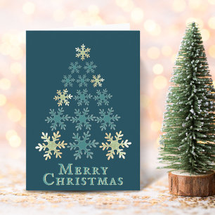 Modern Unique Blue Snowflake Tree Merry Christmas Card