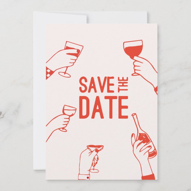 Modern unique bold funky red Save the Date Wedding Invitation (Back)