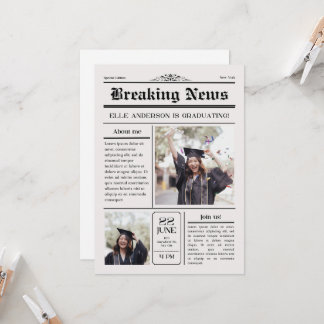 Modern Unique Fun Photo Newspaper Graduation  Invitation