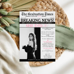 Modern Unique Fun Photo Newspaper Graduation  Invitation