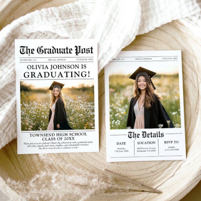Modern Unique Fun Photo Newspaper Graduation Invitation (Creator Uploaded)