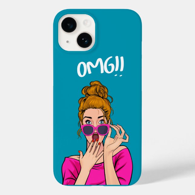 Modern unique girly pop art vibran blue pink OMG Case-Mate iPhone Case (Back)