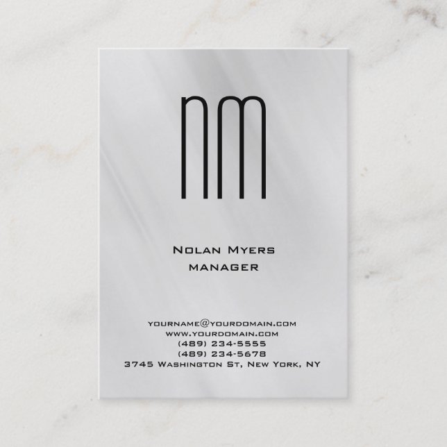 Modern unique grey monogram professional business card (Front)