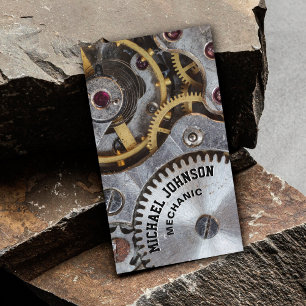 Modern Unique Masculine Steel Look Auto Mechanic Business Card