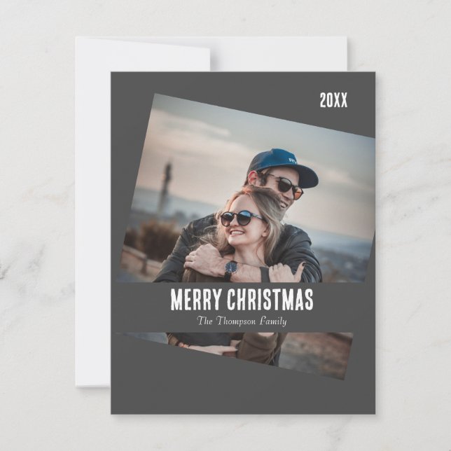 Modern unique minimalist Christmas photo dark grey (Front)