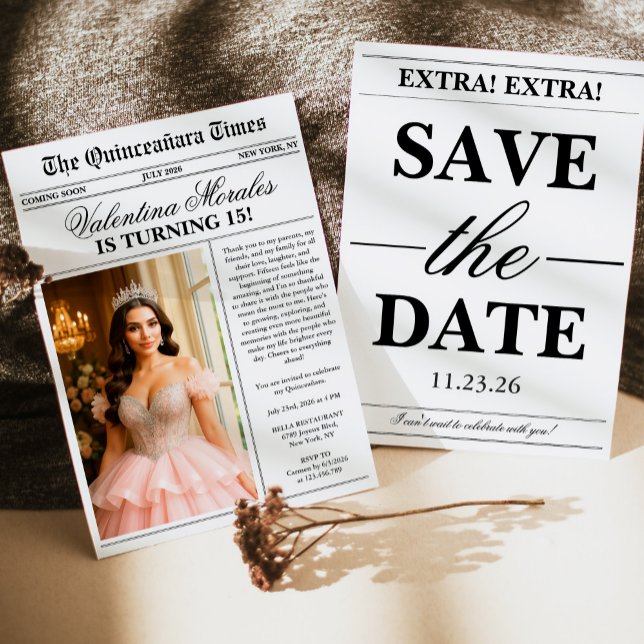 Modern Unique Newspaper Photo Quinceanera Invitation (Creator Uploaded)