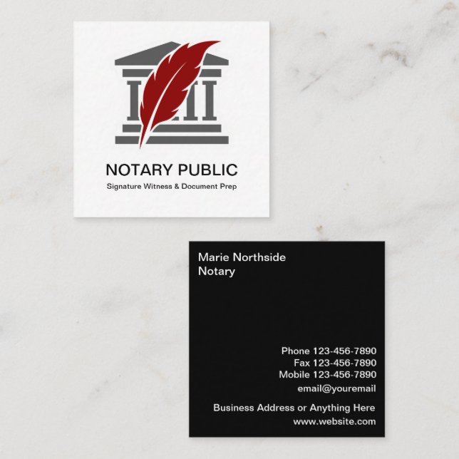Modern Unique Notary Public  Square Business Card (Front/Back)